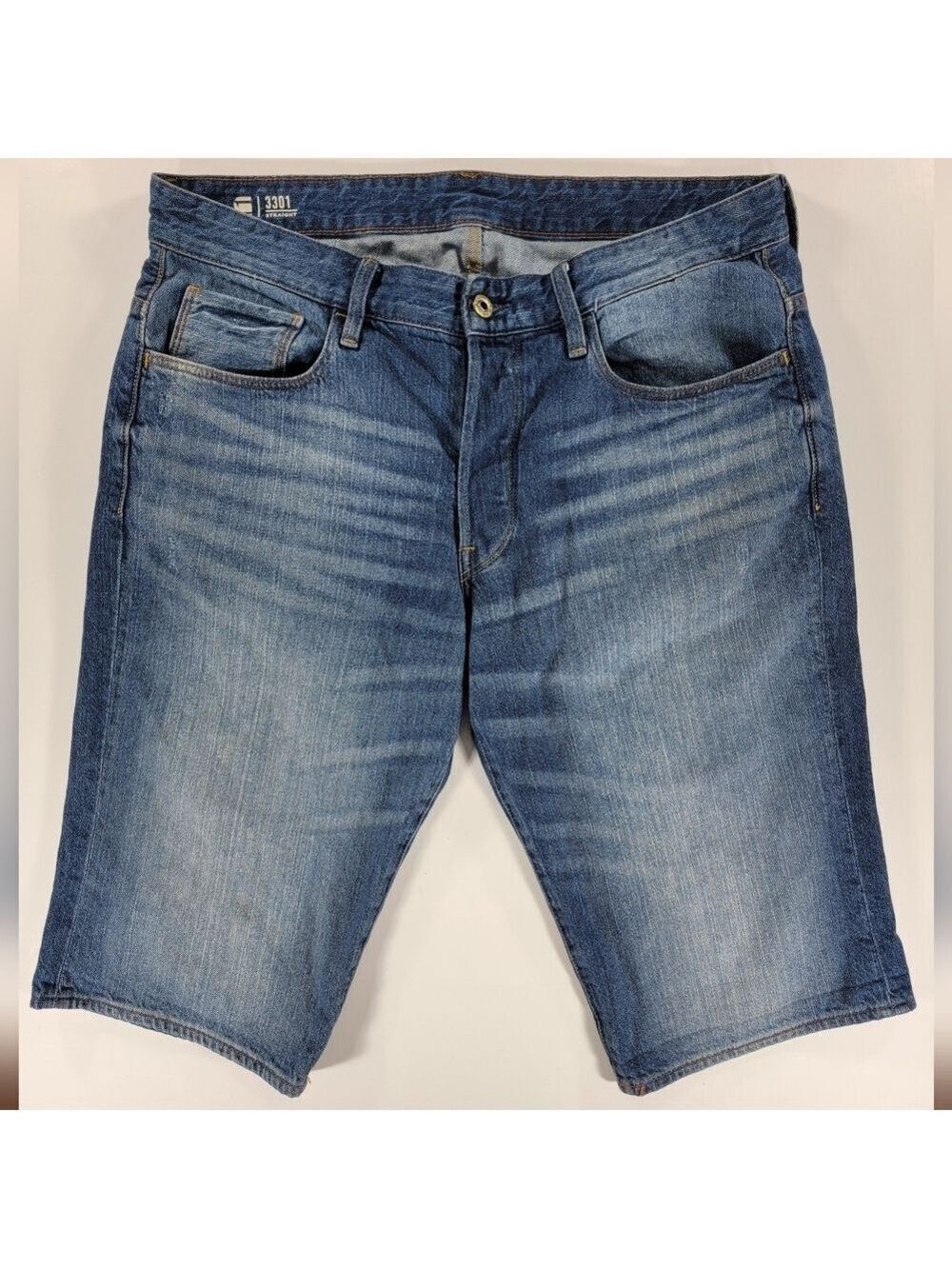 G Star Raw Shorts Mens 34 Straight Stretch Blue Denim Jean 15" Inseam